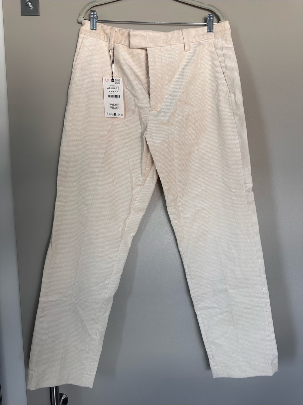 ZARA Men's Cream Corduroy Pants - Classic Straight Fit NWT